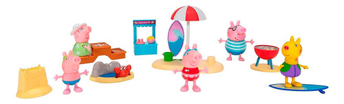 Peppa Pig Conjunto 5 Bonecos + Cenário Dia De Praia Sunny