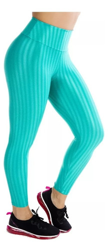 Calza Legging 3d Fitness Brillosa Para Dama Verde, Bordo 