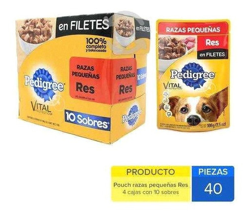 40 Sobres Pedigree Raza Pequeña Res Filetes 100 Grs C/u 