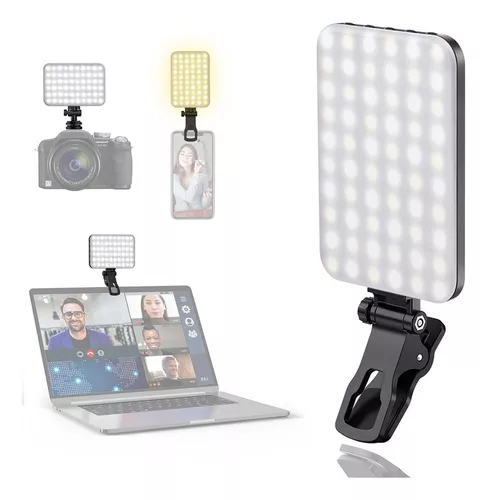 Luz para selfie para iPhone, luz de teléfono con clip en 60 LED Selfie  Iphone luz portátil con 3 modos de luz, luz de video recargable de 2000 mAh