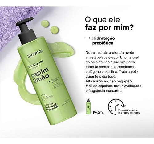 Hidratante Rosto Corpo Capim Limão Dia Dia 190ml - Labotrat