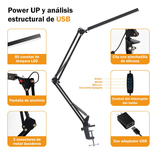 Lámpara Led Flexible Con Clip Escritorio Estudio Dibujo