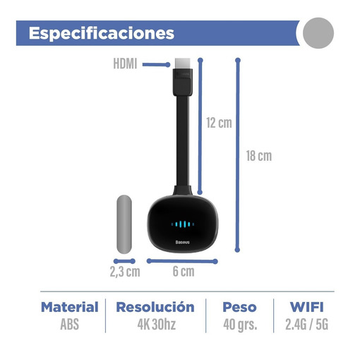 Imagen 2 de 10 de Baseus Duplicador De Celular Hdmi Con Wifi Para Android/ Ios