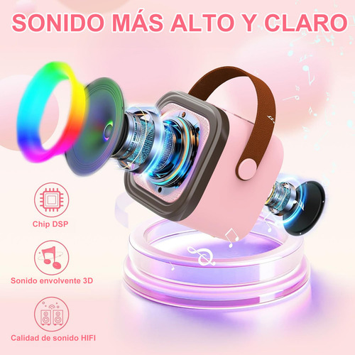 Anpro Karaoke para niños con 2 Wireless Micrófonos 5.3 Bluetooth Version Apto para Niños y Niñas de 3 A 12 años Anpro-klok-01 Rosa