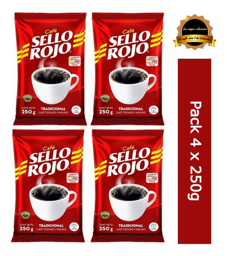 Imagen 1 de 3 de Café Tostado Y Molido Sello Rojo Tradicional Pack 4 X 250g