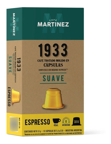 Café en cápsulas 1933 Suave espresso por 10 unidades Café Martínez