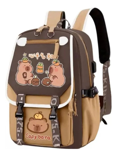 Mochila Escolar Capibara Kawaii Importada Carpincho Grande Capibara Happy
