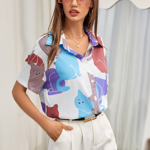 Camisa Con Botones Y Estampado Gráfico Para Mujer, Manga Cor