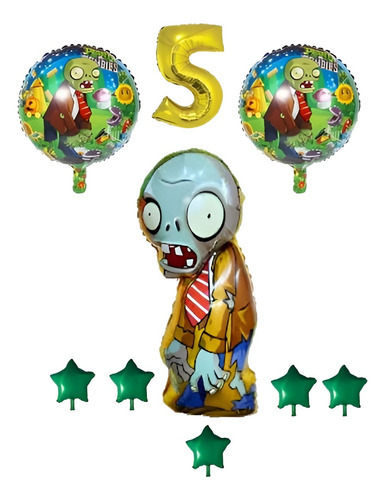 Pack De Globos Metalizados Plantas Vs Zombie Cotillon 9 Un. 5 Plantas Vs Zombie