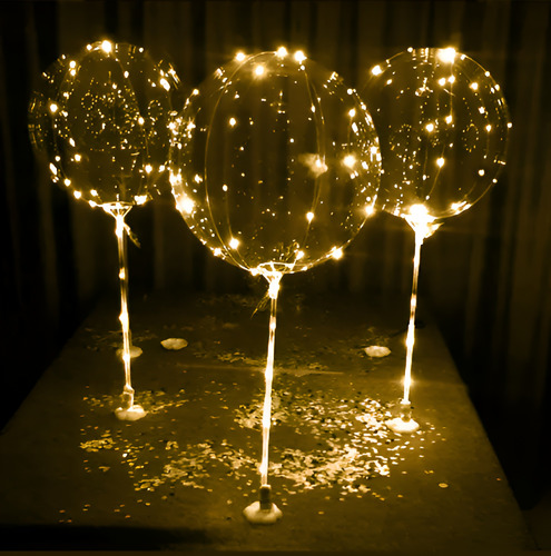 Globo Luminoso Led Palito 40cm X70uni + Base De Mesa + Pilas Calida Burbuja