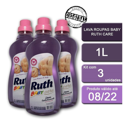 Kit 3 Frascos Sabão Líquido Lava Roupas Ruth Care Baby 1l