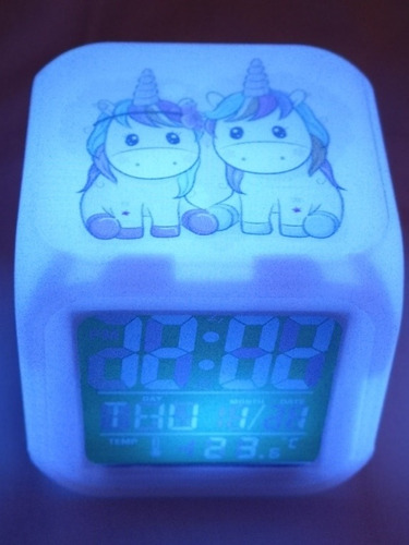 Reloj Despertador, Cubo Luz 5colores, Personajes Infantiles 