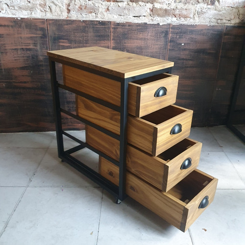 Imagen 3 de 5 de Cajonera Industrial Escritorio Pc Ruedas Movil Hierro 30x50