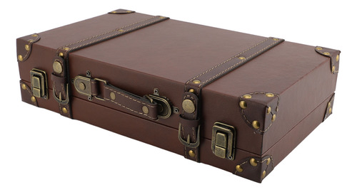 Mala Antiga De Couro De Madeira Vintage 34x20,5x8cm