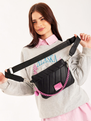 Cartera Bandolera Andes Tote Bag Juanita Jo Mujer Dama Negro/fucsia Lisa