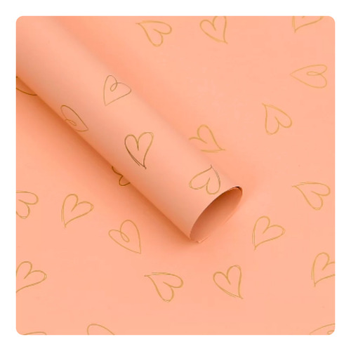 Papel Flor Coreano Bopp Diseño Liso C/ Corazones X20u 3141 Durazno