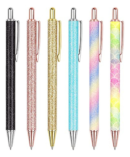 6 Pcs Ballpoint Pens, Glitter Rose Gold Click Ball Pens...