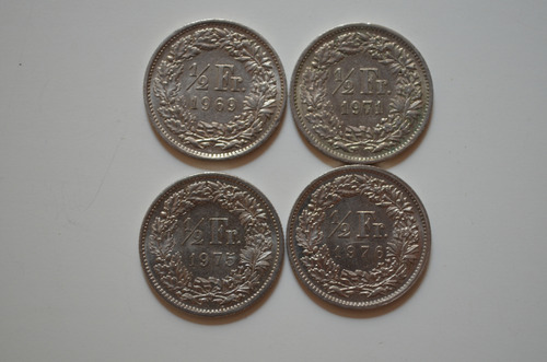 Moneda Francia 1/2 Franco Año 1969 1971 1975 1976 (Usado)