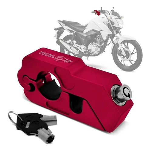 Trava Manete Moto Tecklock Antifurto Trava Capacete Vermelho