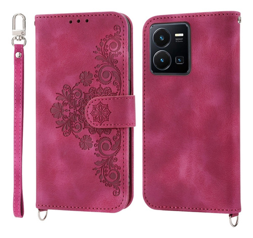 Funda De Cuero Estampado Rojo Vino Para Vivo Y35 4g 2022