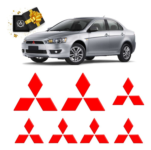 Kit Adesivos Logo Lancer Resinado Vermelho Refletivo 7 Peças