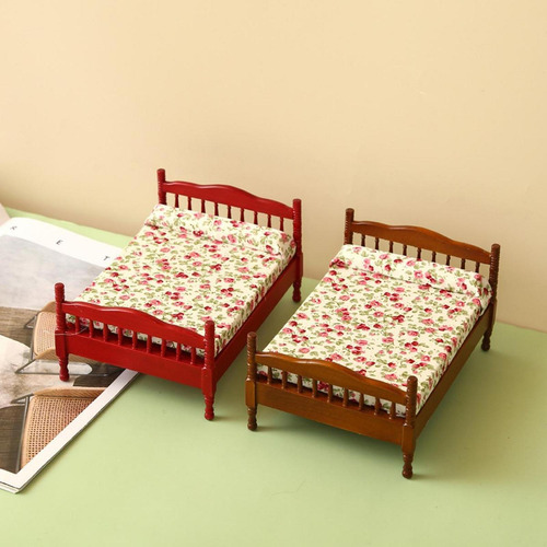 1:12 Casa De Bonecas Modelo De Cama De Casal, Cama Vermelho