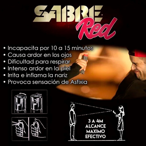 Imagen 4 de 8 de Gas Pimienta Paralizante Sabre Red Usa 22gr Defensa Personal