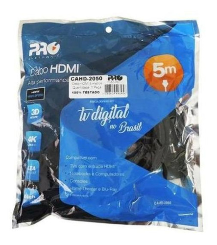 Cabo Hdmi Proeletronic 5 Metros