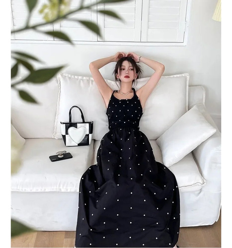 Vestido De Lunares Sin Espalda Estilo Pukali Long Slip