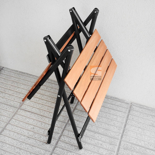 Imagen 6 de 10 de Mesa Plegable Chica 60x50 Aluminio Negro Y Madera Industrial