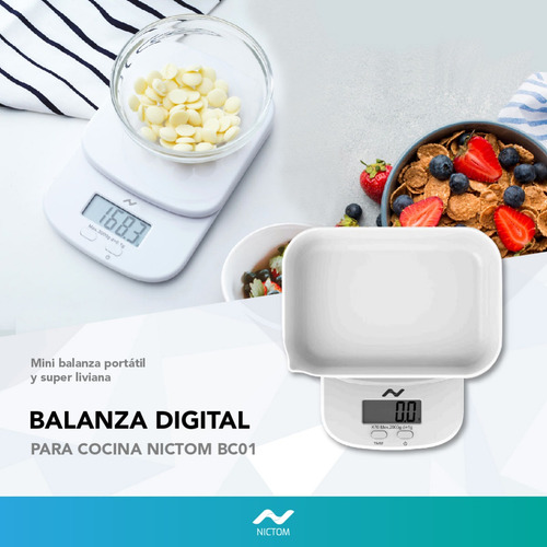 Imagen 3 de 5 de Balanza De Cocina + Recipiente Nictom Bc01 Digital Alta Prec