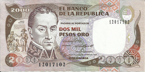 Colombia 2000 Pesos  17 Diciembre 1988