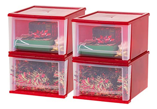 Usa 4 Pack 17 Quart Plastic Stacking Drawer, Red