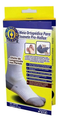 Hallux Pró Meia Para Correção De Joanete Orthopauher Cor Branca Tamanho P