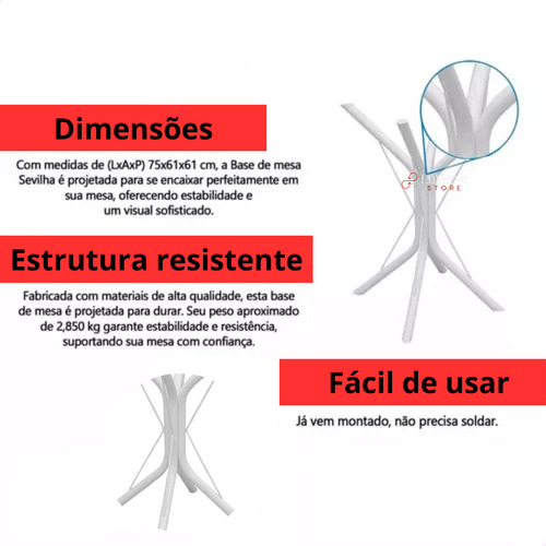 Pé Base Metal Redonda Quadrada 4 Apoio Vidro Granito Mármore