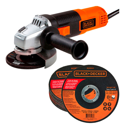 Esmeril  4-1/2  820w + 20 Discos Corte Metal Black+decker 