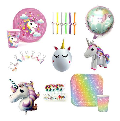 Imagen 6 de 10 de Set 10 Platos 18cm Y 10 Vaso Unicornio Cotillon