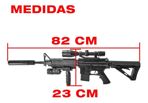 Imagen 4 de 9 de Rifle Airsoft M4 Spring Resorte 6 Mm Laser Linterna Balines