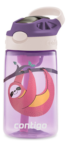 Garrafinha Squeeze Infantil Com Canudo 414ml Contigo Cor Rosa - Roxo - Bicho Preguiça