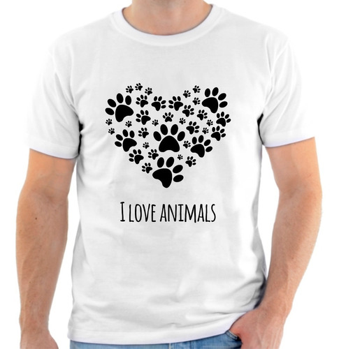 Camiseta, Camisa Animal, Eu Amo Animais Pata Cachorro