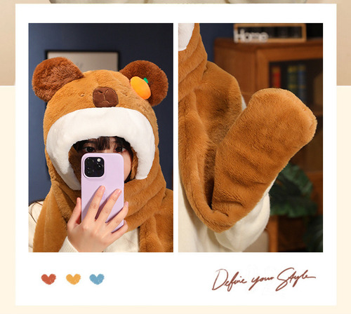 Conjunto De Bufanda Con Guantes Y Gorro Con Capucha Capibara