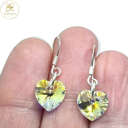 Aros Plata Cristal Swa Corazon Aurora Boreal 10mm