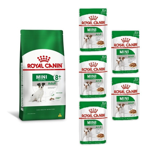 Kit Ração Mini Adult 8+ 1kg E 5 Sachês 85g Royal Canin