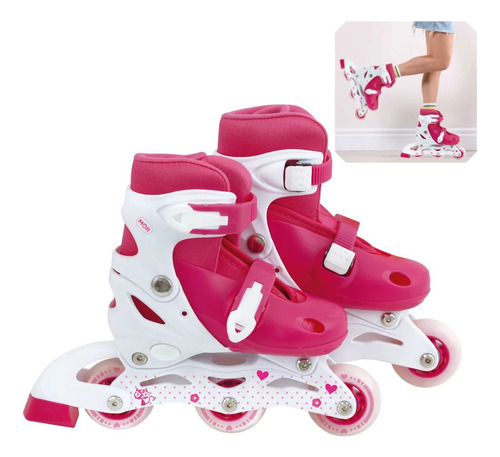 Roller Patins Infantil Rosa Ajustável Do 30 Ao 33