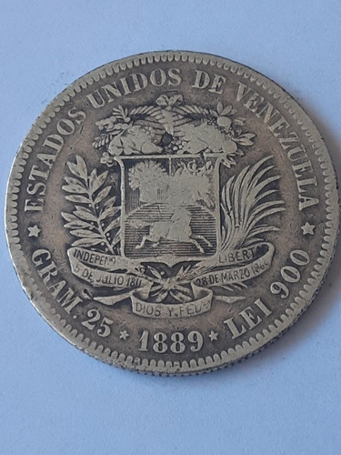 Monedas De Plata Ley 900. Fuertes 5 Bs Bolívares.