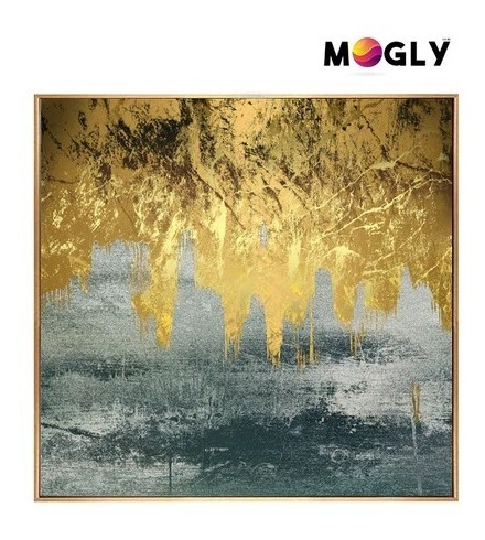 Cuadro Mogly Blue Gold Decorativo Moderno En Lienzo Pintura 