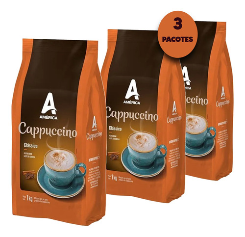 Cappuccino Clássico América 1kg (3 Pacotes) Kit Original