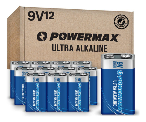 Powermax 12 Baterias De 9 V, Bateria Alcalina De Larga Durac