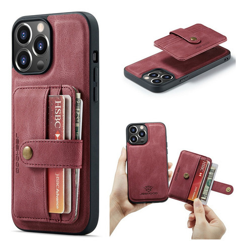 Funda Protectora Billetera Para iPhone Color Rojo iPhone 13 Pro Max