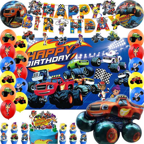 Set Decorativo Globos + Telón Blaze Y Los Monster Machines